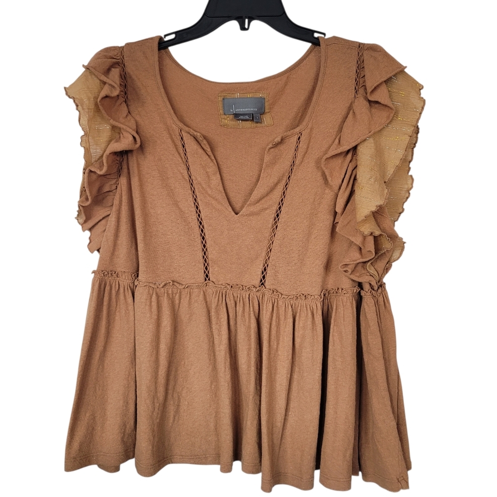 Anthropologie Large Caroline Ruffled Babydoll Top - Picture 2 of 5